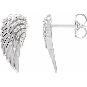 Sterling Silver .07 CTW Natural Diamond Angel Wing Earrings Siddiqui Jewelers