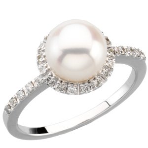 14K White Freshwater Cultured Pearl & 1/5 CTW Diamond Ring Size 8 - Siddiqui Jewelers