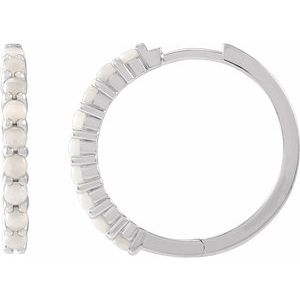 Sterling Silver Natural White Opal 20 mm Huggie Hoop Earrings Siddiqui Jewelers