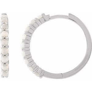 Platinum Natural White Opal 20 mm Huggie Hoop Earrings Siddiqui Jewelers