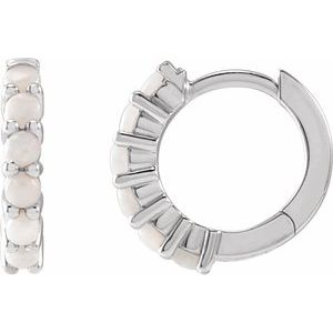 Platinum Natural White Opal 12.2 mm Huggie Hoop Earring Siddiqui Jewelers