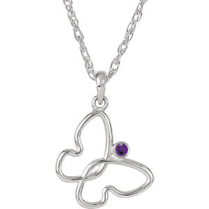Sterling Silver 2 mm Round Amethyst Butterfly 18" Necklace - Siddiqui Jewelers