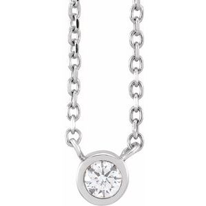14K White .06 CT Diamond Solitaire 16-18" Necklace Siddiqui Jewelers