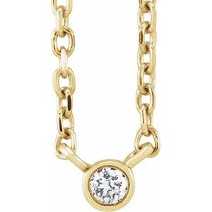14K Yellow .02 CT Natural Diamond Solitaire 16-18" Necklace Siddiqui Jewelers
