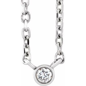 Sterling Silver .02 CT Natural Diamond Solitaire 16-18" Necklace Siddiqui Jewelers