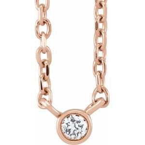 14K Rose .02 CT Natural Diamond Solitaire 16-18" Necklace Siddiqui Jewelers