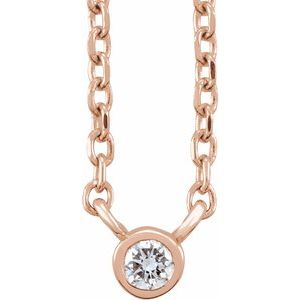 14K Rose .03 CT Diamond Solitaire 16-18" Necklace Siddiqui Jewelers