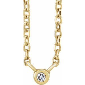 14K Yellow .015 CT Natural Diamond Solitaire 16-18" Necklace Siddiqui Jewelers