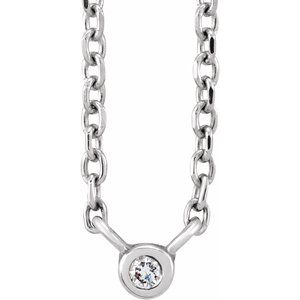 Sterling Silver .015 CT Natural Diamond Solitaire 16-18" Necklace Siddiqui Jewelers