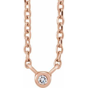 14K Rose .015 CT Natural Diamond Solitaire 16-18" Necklace Siddiqui Jewelers