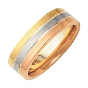 14K Tri-Color 6 mm Flat Band Size 9.5 - Siddiqui Jewelers