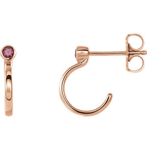 14K Rose 2 mm Round Chatham® Created Ruby Bezel-Set J-Hoop Earrings - Siddiqui Jewelers