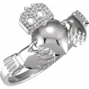 14K White 12x14 mm Ladies Claddagh Ring - Siddiqui Jewelers