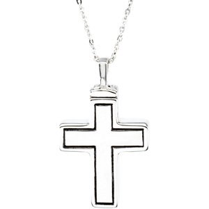 Sterling Silver 26x16.5 mm Cross Ash Holder 18" Necklace - Siddiqui Jewelers