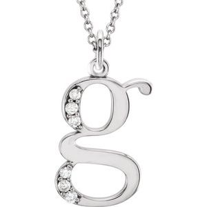 14K White .03 CTW Diamond Lowercase Initial g 16" Necklace -Siddiqui Jewelers