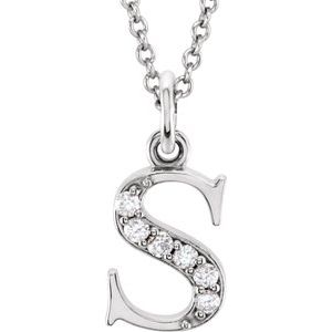 14K White .03 CTW Diamond Lowercase Initial s 16" Necklace-Siddiqui Jewelers