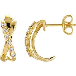 14K Yellow 1/4 CTW Diamond Criss-Cross J-Hoop Earrings - Siddiqui Jewelers