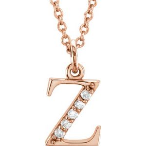 14K Rose .025 CTW Diamond Lowercase Initial z 16" Necklace-Siddiqui Jewelers