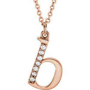 14K Rose .03 CTW Diamond Lowercase Initial b 16" Necklace-Siddiqui Jewelers