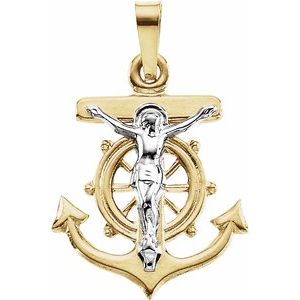 14K Yellow & White 15x16 mm Mariner's Cross Pendant - Siddiqui Jewelers