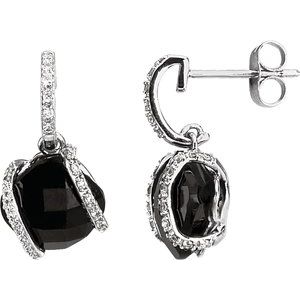 14K White Onyx & 1/5 CTW Diamond Freeform Earrings - Siddiqui Jewelers