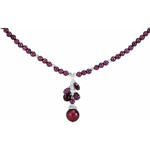 Sterling Silver Freshwater Cultured Pearl & Rhodolite Garnet 16-18" Necklace - Siddiqui Jewelers