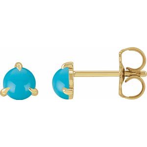 14K Yellow Cabochon Natural Turquoise Stud Earrings Siddiqui Jewelers