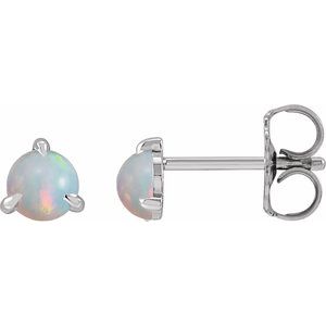 Sterling Silver Cabochon Natural White Opal Stud Earrings Siddiqui Jewelers