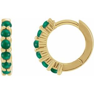 14K Yellow Natural Emerald 12.2 mm Huggie Hoop Earring Siddiqui Jewelers