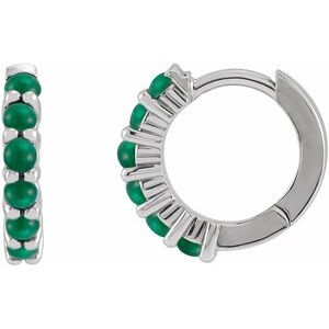 Sterling Silver Natural Emerald Cabochon 12.2 mm Huggie Hoop Earrings Siddiqui Jewelers