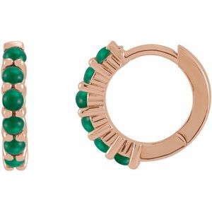 14K Rose Natural Emerald Cabochon 12.2 mm Huggie Hoop Earring Siddiqui Jewelers