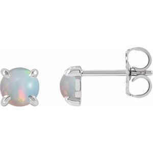 14K White Cabochon Natural White Opal 4-Prong Claw Earrings Siddiqui Jewelers