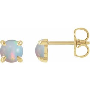 14K Yellow Cabochon Natural White Opal 4-Prong Claw Earrings Siddiqui Jewelers