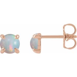 14K Rose Cabochon Natural White Opal 4-Prong Claw Earrings Siddiqui Jewelers