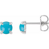 14K White Cabochon Natural Turquoise 4-Prong Claw Earrings Siddiqui Jewelers