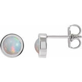 Sterling Silver Cabochon Natural White Opal Bezel-Set Solitaire Earrings Siddiqui Jewelers