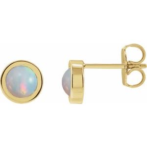 14K Yellow Cabochon Natural White Opal Bezel-Set Solitaire Earrings Siddiqui Jewelers