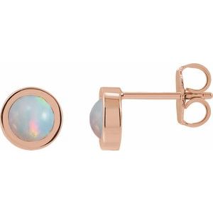 14K Rose Cabochon Natural White Opal Bezel-Set Solitaire Earrings Siddiqui Jewelers