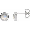 14K White Cabochon Natural Rainbow Moonstone Bezel-Set Solitaire Earrings Siddiqui Jewelers