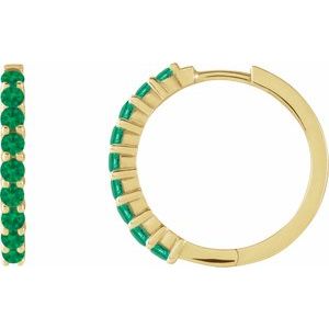 14K Yellow Natural Emerald Cabochon 20 mm Huggie Hoop Earrings Siddiqui Jewelers