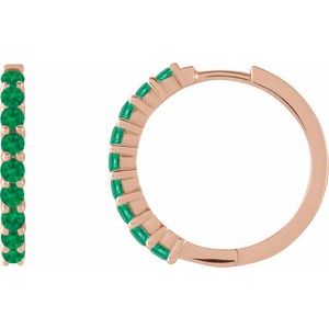 14K Rose Natural Emerald Cabochon 20 mm Huggie Hoop Earrings Siddiqui Jewelers