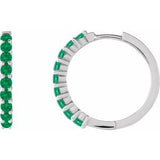 Sterling Silver Natural Emerald Cabochon 20 mm Huggie Hoop Earrings  Siddiqui Jewelers