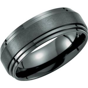 Black Titanium 8 mm Double Ridged Band Size 9.5 - Siddiqui Jewelers