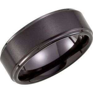 Black PVD Tungsten 8 mm Ridged Band Size 9.5-Siddiqui Jewelers