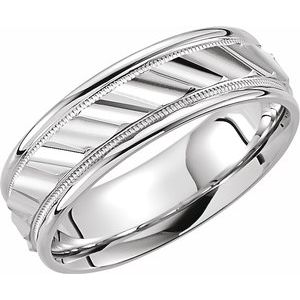 10K White 6.75 mm Ridged Band with Milgrain Size 5.5 - Siddiqui Jewelers