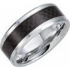 White Tungsten 8 mm Beveled-Edge Band with Black Carbon Fiber Center Size 11.5-Siddiqui Jewelers