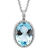 14K White Sky Blue Topaz &3/8 CTW Diamond Halo-Style 18" Necklace - Siddiqui Jewelers