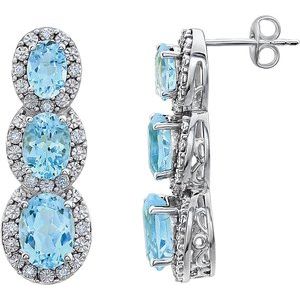 14K White Sky Blue Topaz & .07 CTW Diamond 3-Stone Earrings - Siddiqui Jewelers