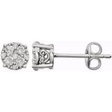 14K White 1/6 CTW Diamond Cluster Friction Post Earrings - Siddiqui Jewelers