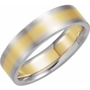 14K Yellow/White 6 mm Flat Band with Satin Finish Size 8 - Siddiqui Jewelers